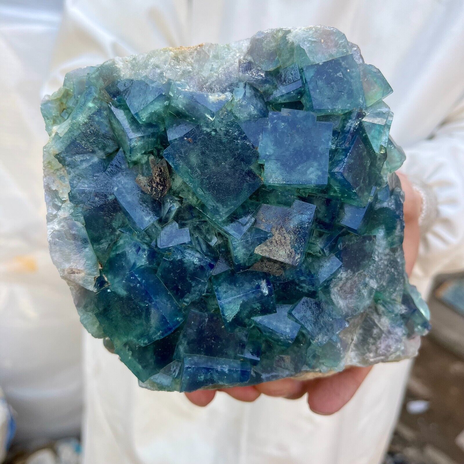 5.4lb Large NATURAL Green Cube FLUORITE Quartz Crystal Cluster Mineral Specimen