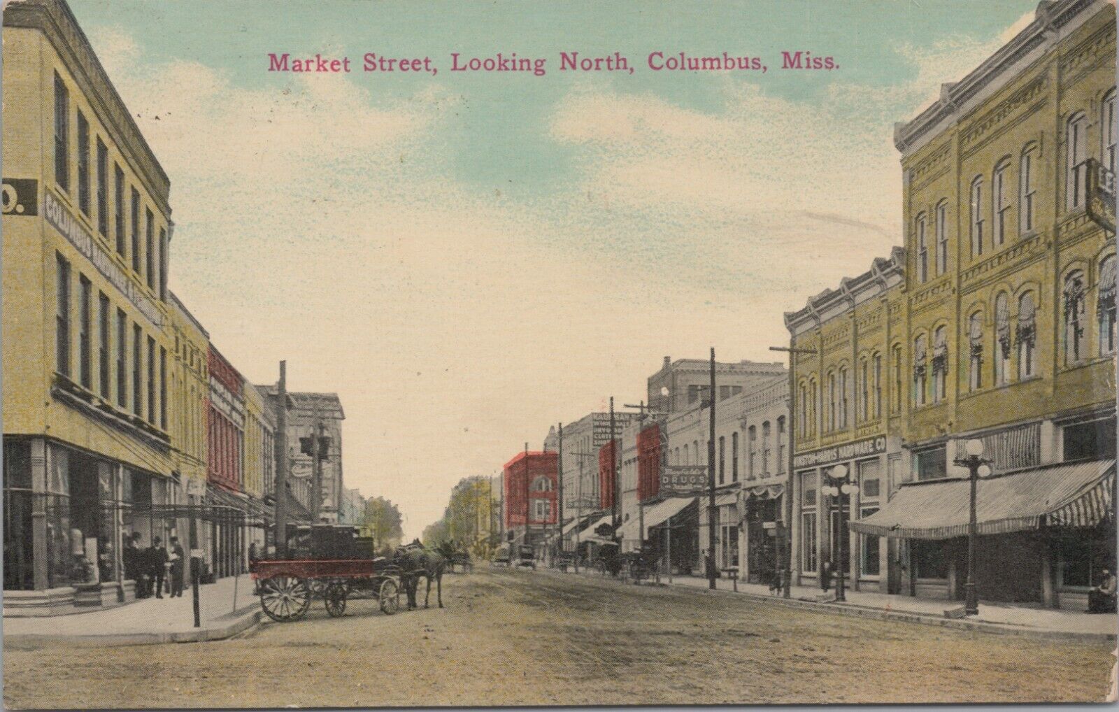 Postcard Mississippi MS Columbus Market Street Looking North 1914