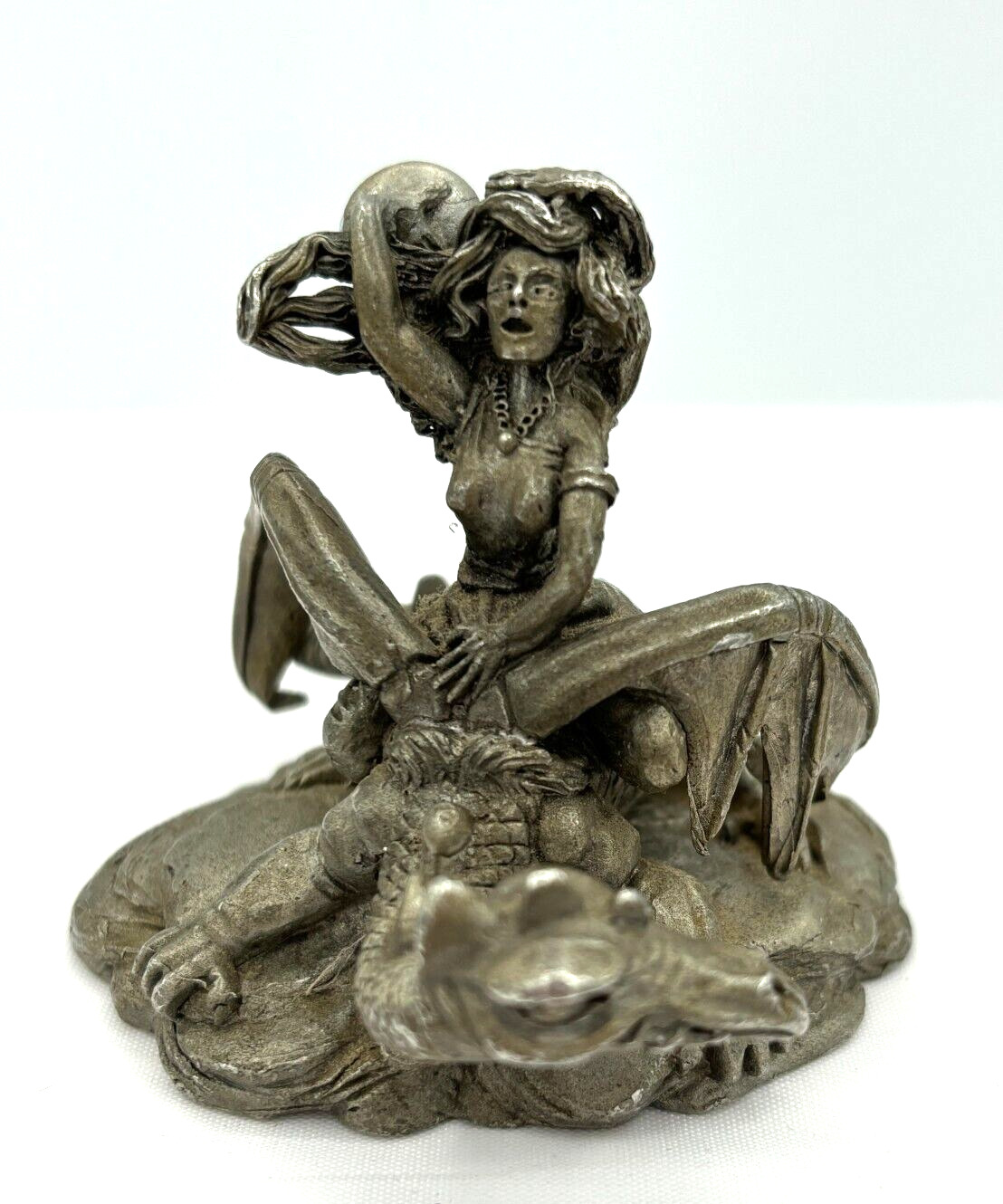 VTG Spoontiques Pewter Medusa Figure Holding Crystal Ball w/Dragon 1986 CM630