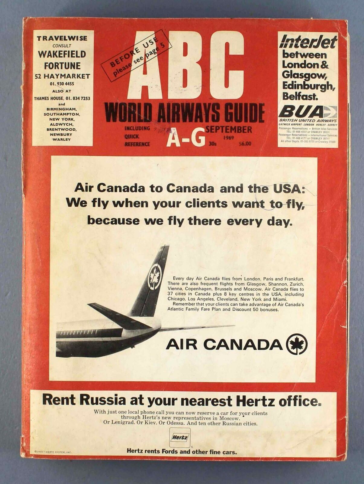 ABC WORLD AIRWAYS GUIDE SEPTEMBER 1969 AIRLINE TIMETABLE PART ONE RED BOOK UTA