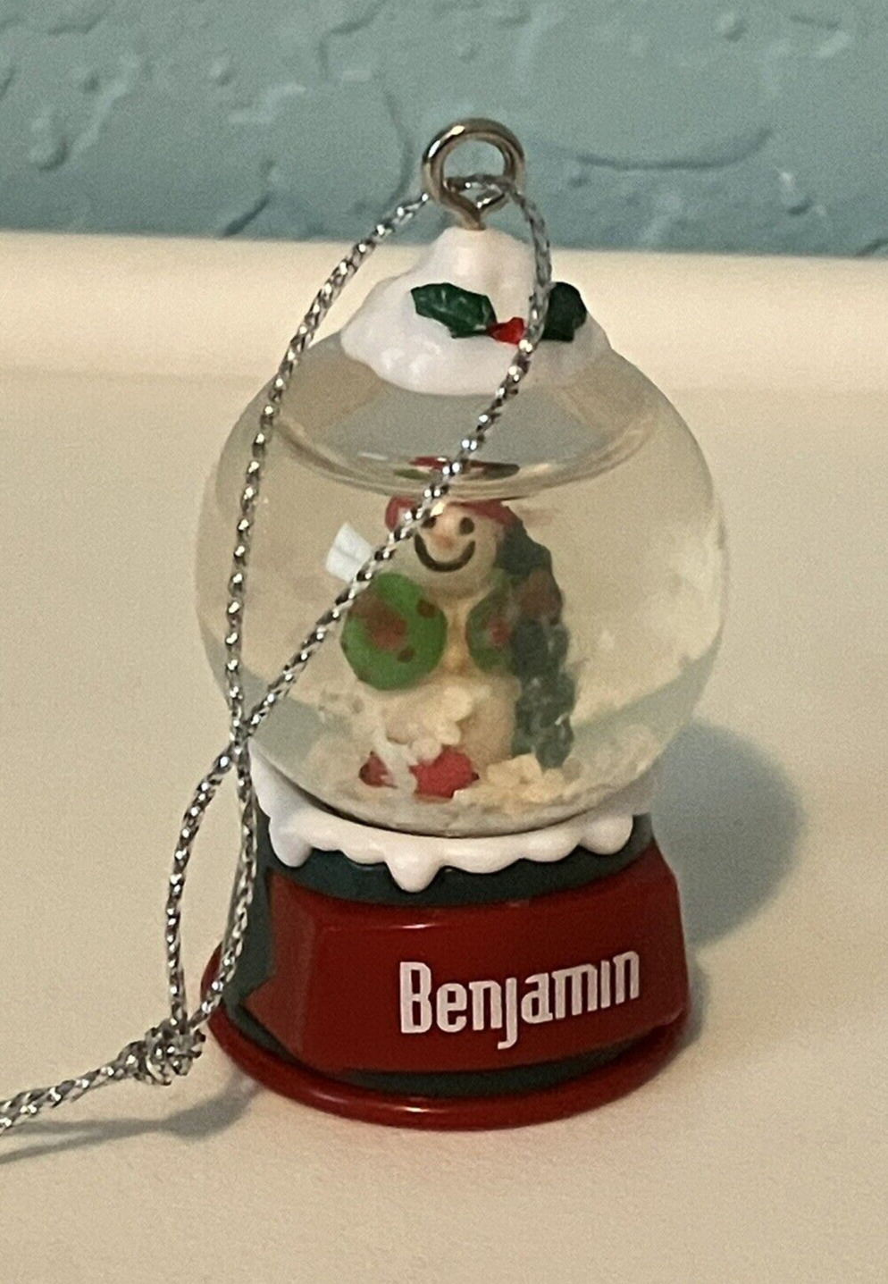 Miniature 2” Snowman Snow Globe Ornament “ Benjamin “