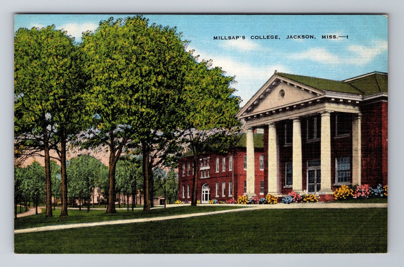 Jackson MS-Mississippi, Millsap\'s College, Antique, Vintage Souvenir Postcard