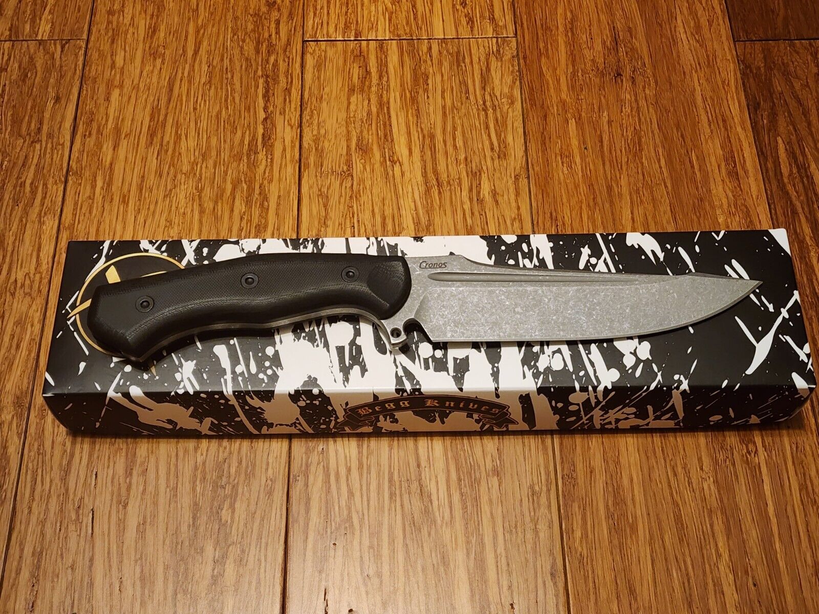 Begg Knives: Alligator Fixed - Black G-10 - 14C28N - Stonewash - NIB - Nice