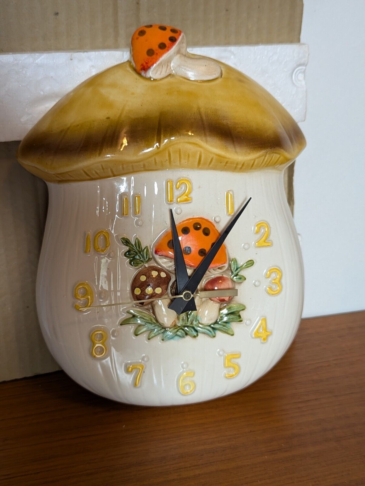 Vintage 70's Sears Merry Mushroom Ceramic Wall Clock W. Box Need New  Movement