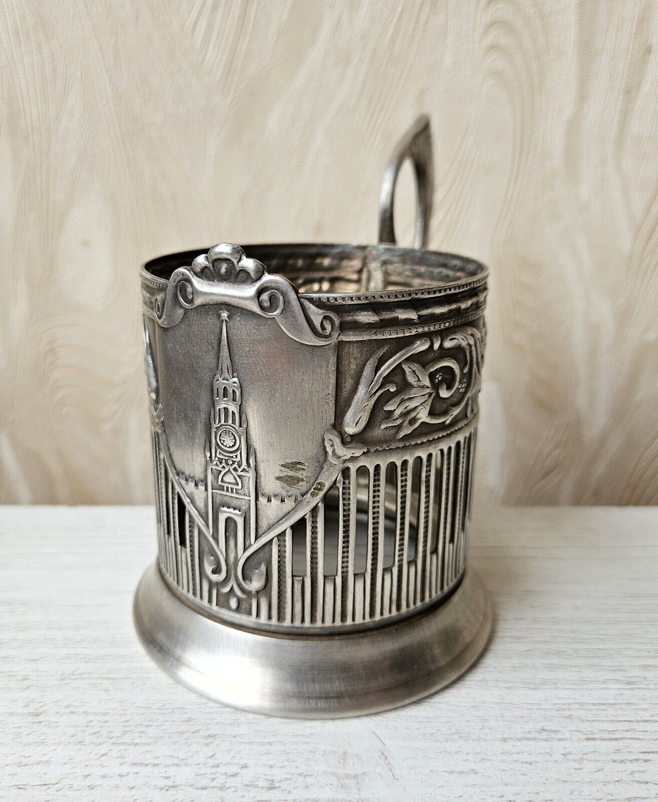 Vintage Moscow Kremlin Russian Tea Glass Cup Holder Podstakannik Soviet Union