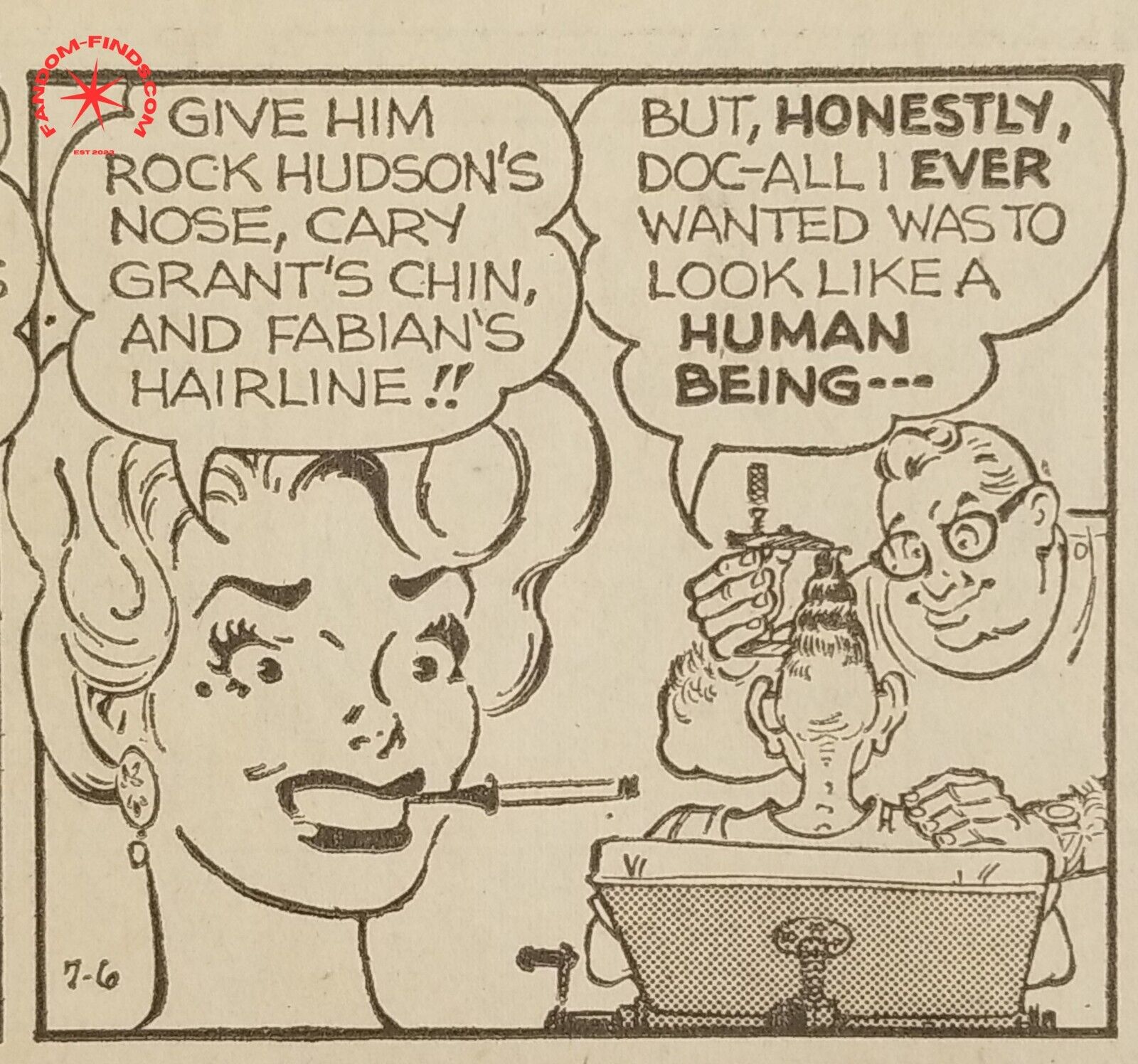 1960 Li'l Abner Comic Strip Plastic Surgery Rock Hudson Cary Grant Fabian Forte