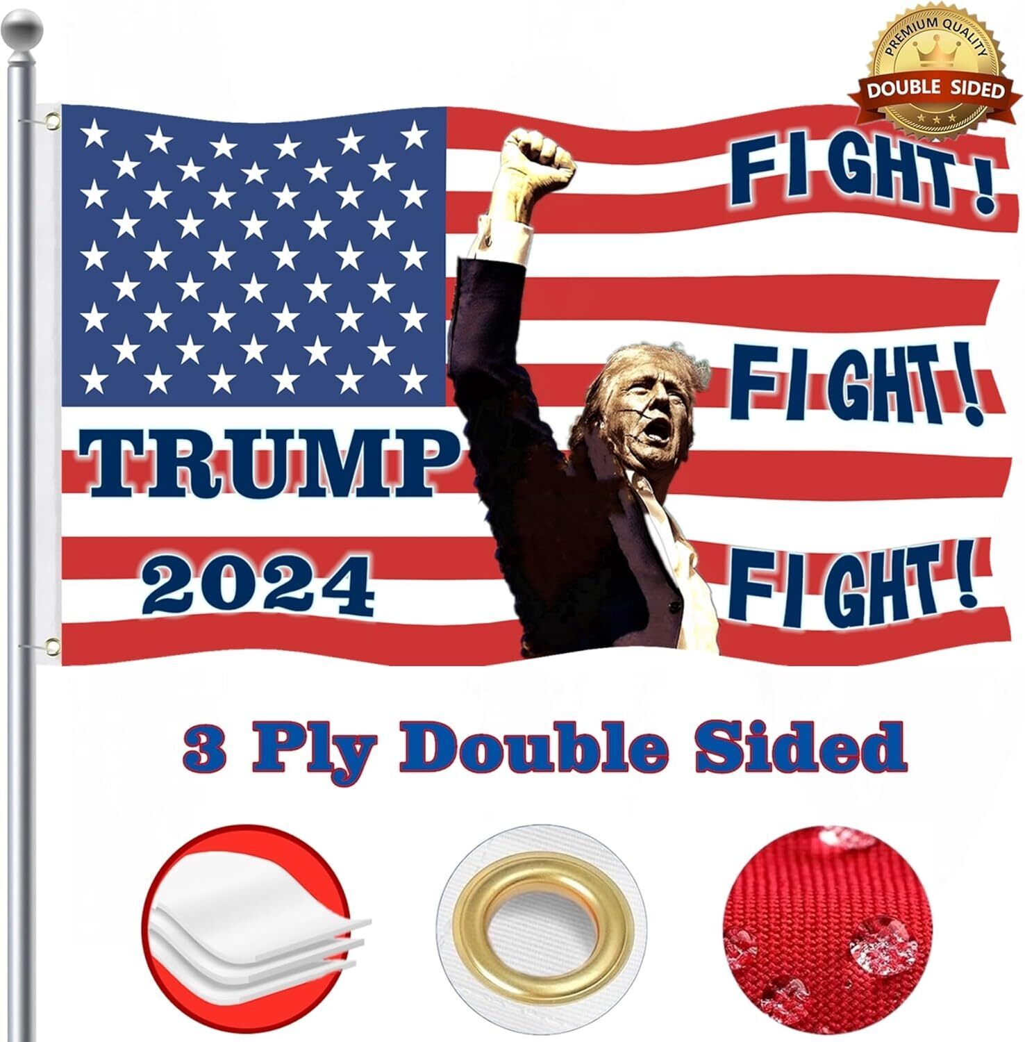 2024New 3*5 ft Double Sided 3Ply Trump Maga American US flag with Brass Grommets
