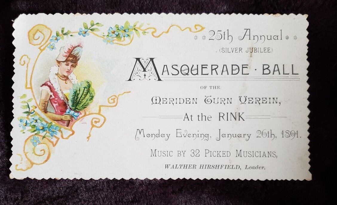 Beautiful Victorian Masquerade Ball Invitation, Jan 1891.