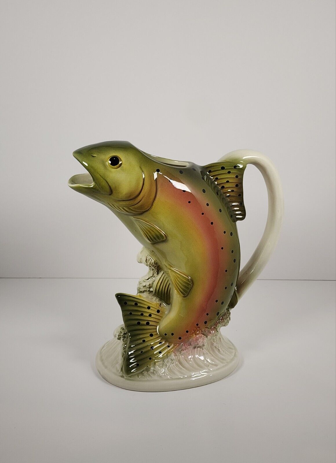 Vintage Eddie Bauer Green Ceramic Trout Fish Pitcher Gift for Dad Fisherman EUC