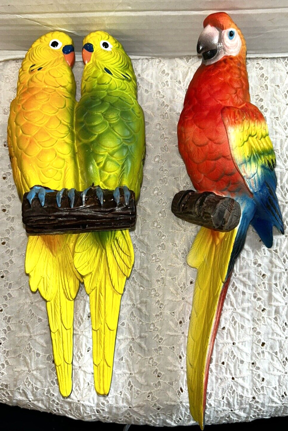 Vintage ARTMARK Parrot Bird Figurine 2 Planters Ceramic Wall Pockets {T}