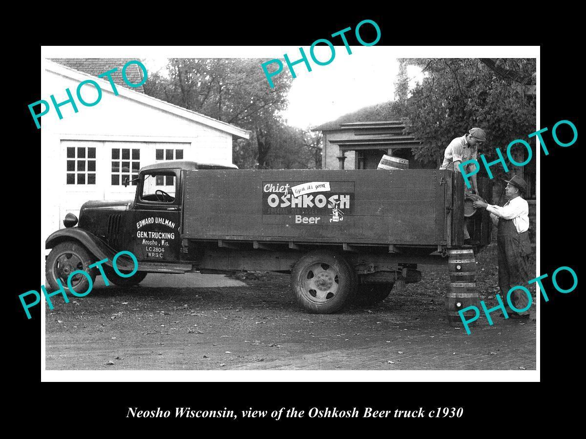 OLD 8x6 HISTORIC PHOTO OF NEOSHO WISCONSIN THE OSHKOSH BEER TRUCK c1930