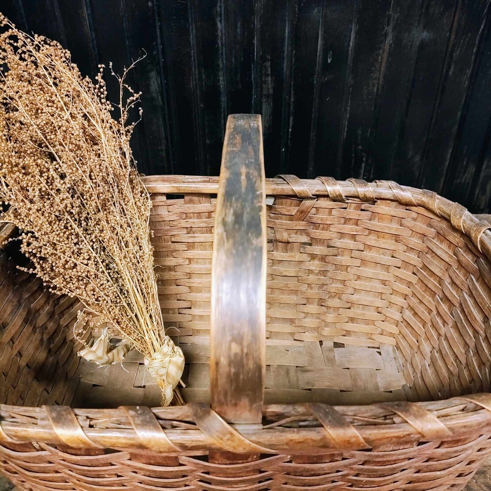 Antique Split Oak Gathering Farmhouse Basket
