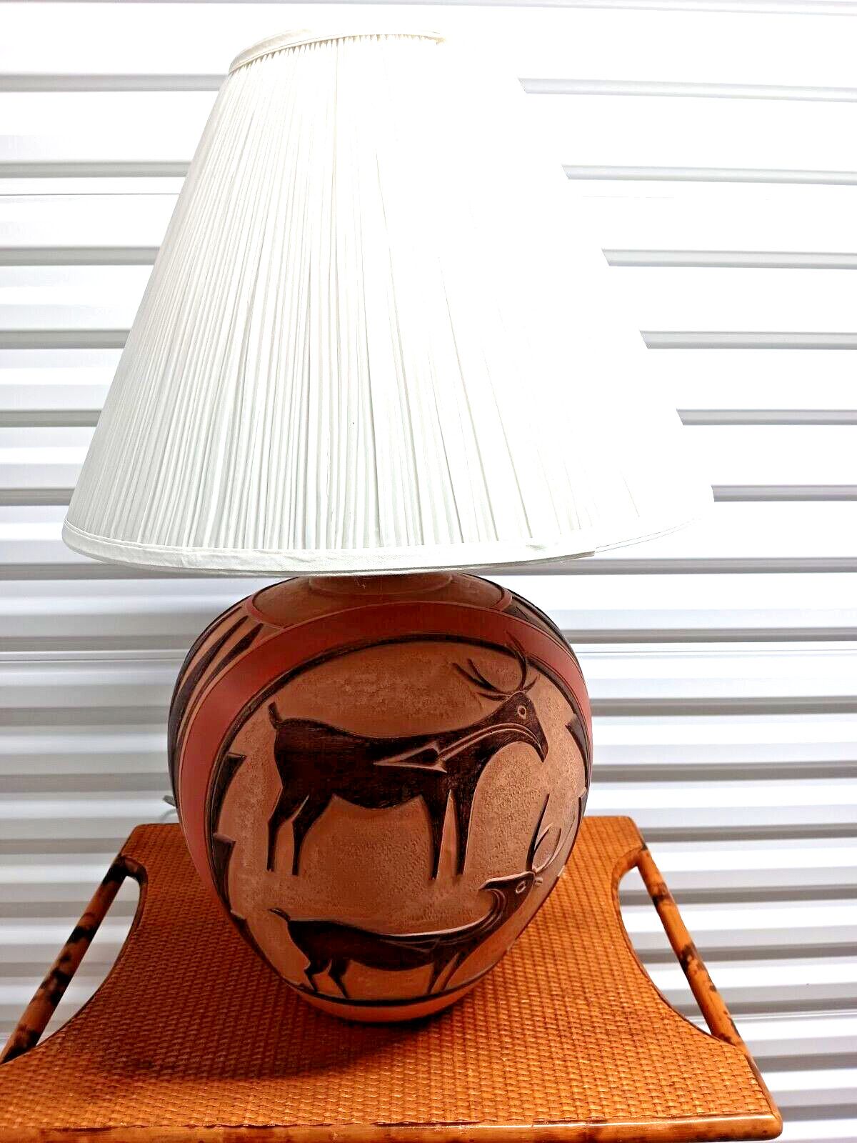 1980s Casual Lamp of California Rustic Design Table Lamp ~ Indian Deer