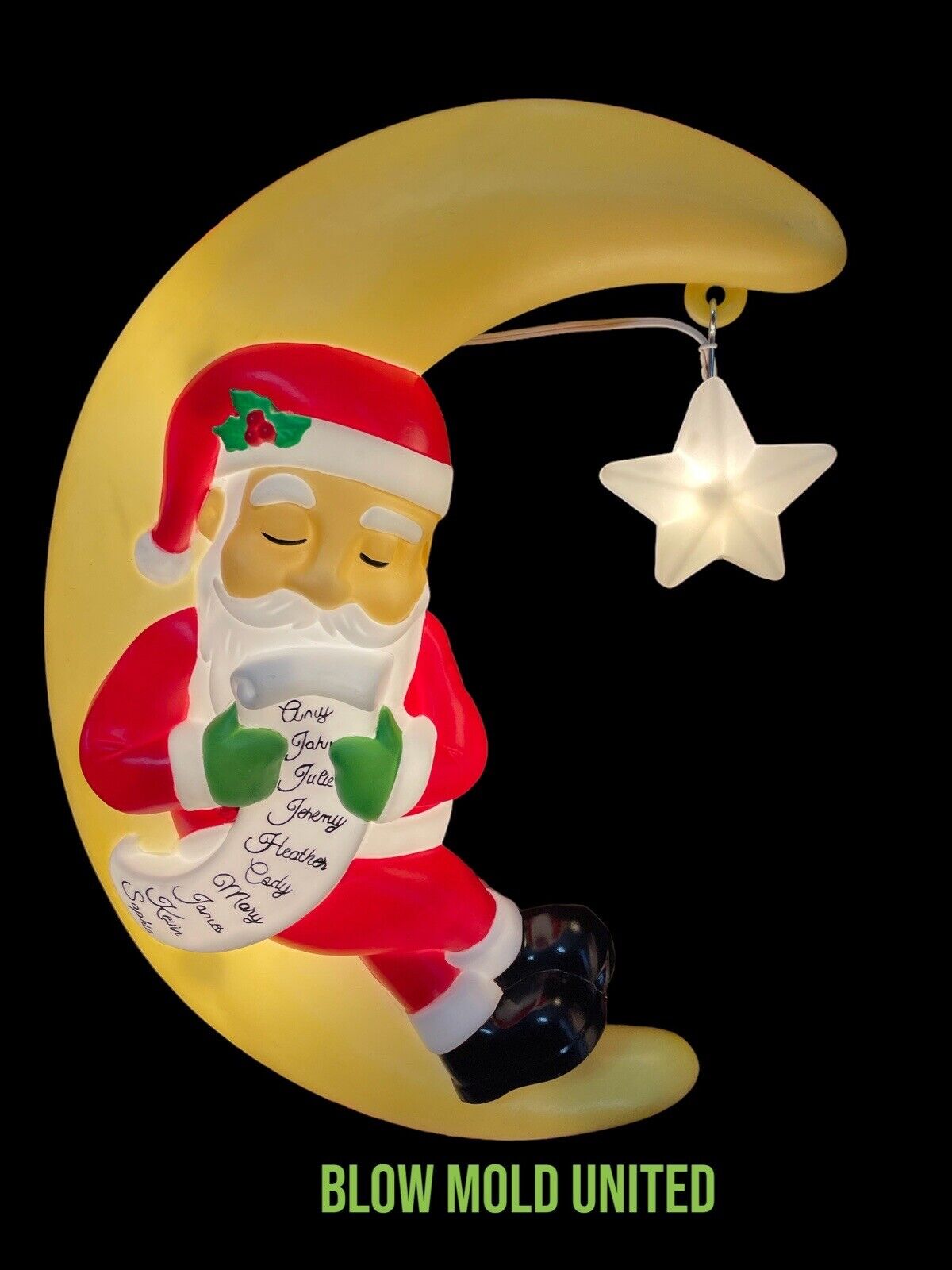 Sleeping Santa /list On The Moon Christmas Holiday Decor Blow Mold 22.5”