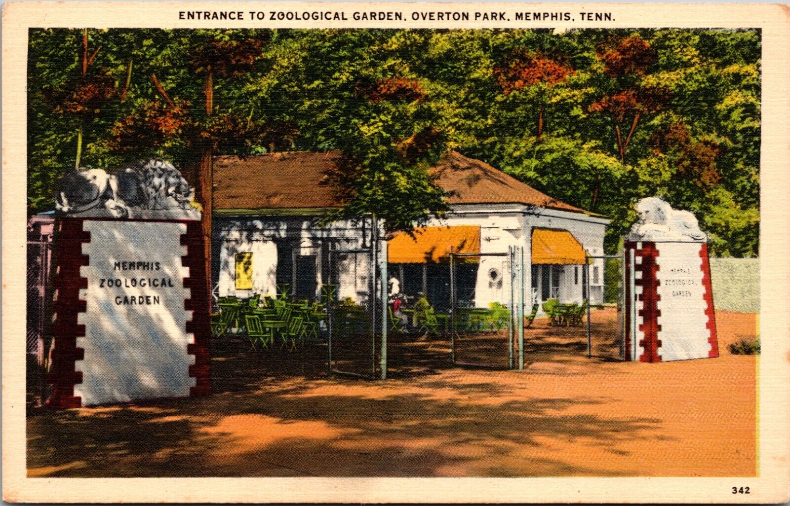 Zoological Garden Entrance Overton Park Memphis Tennessee TN Linen Postcard L2