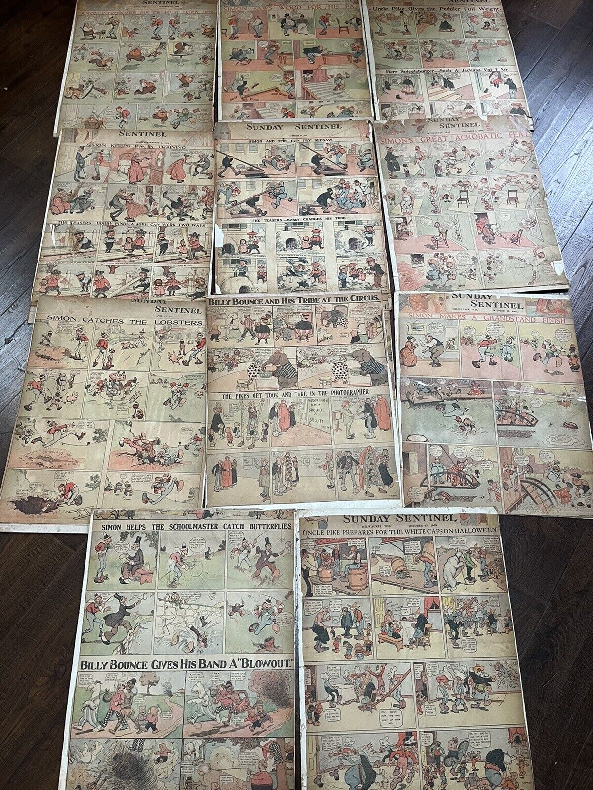 11x Sunday comic Strips 1903 The Teasers Uncle Pike & Billy Bounce 18”x15”