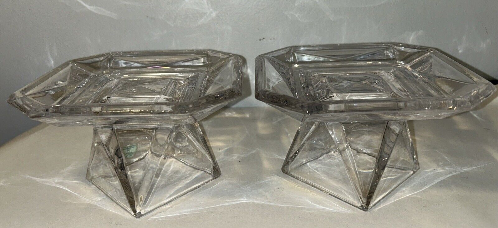 2 PartyLite Iridescent Reversible Quad Prism Pedestal Candle Holder