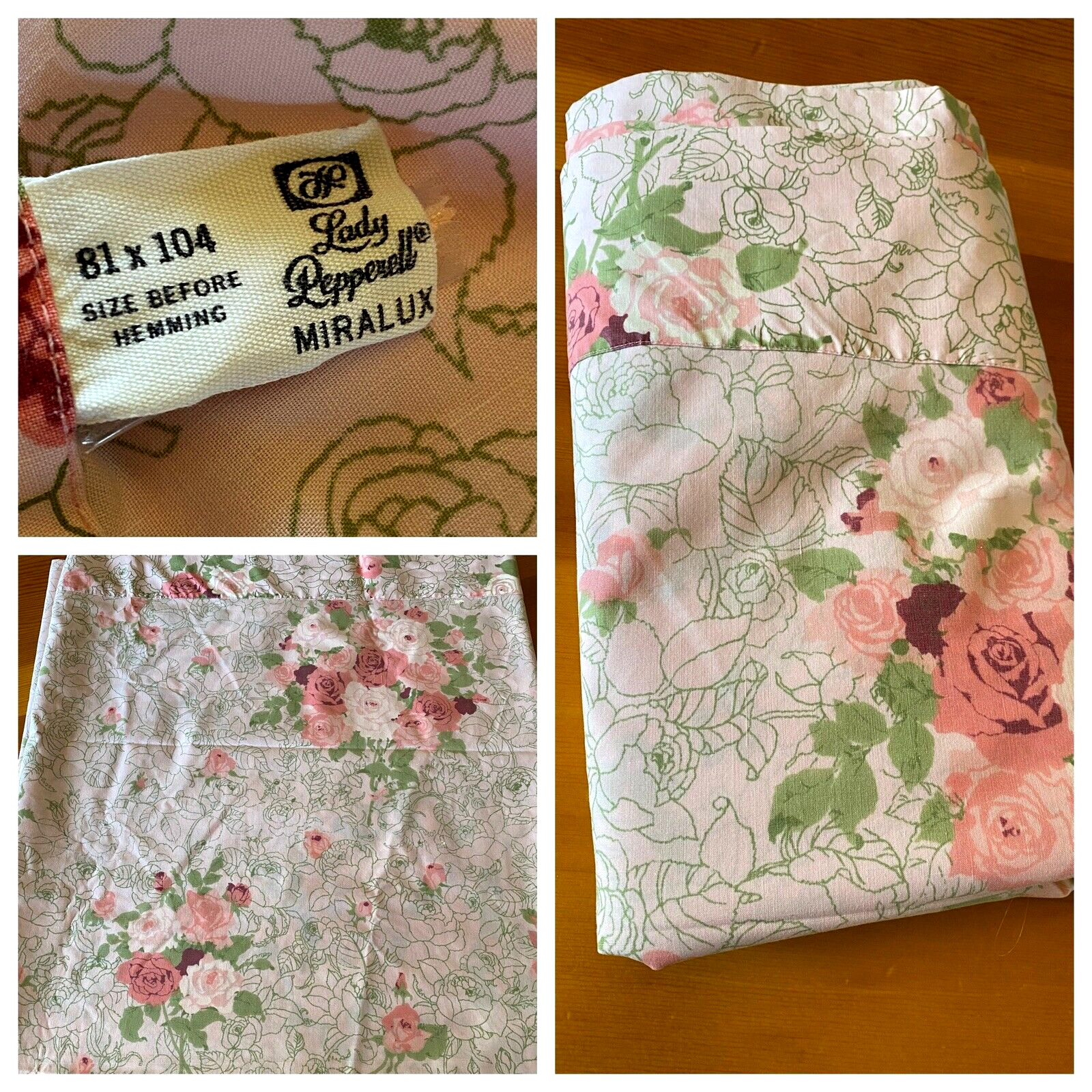 VTG 7O'S LADY PEPPERELL MID CENTURY PINK FLORAL PERCALE FLAT SHEET SZ FULL