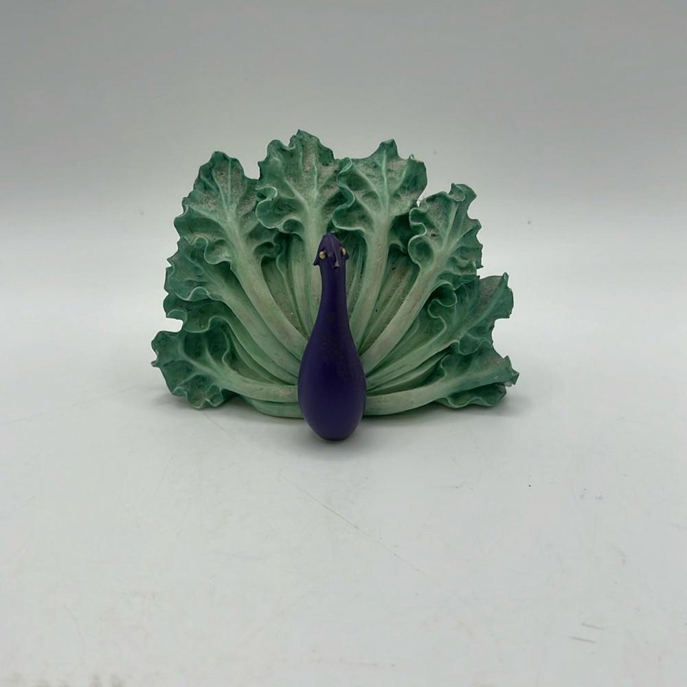 Enesco Home Grown Mini Peacock Food Figurine Lettuce Eggplant Green Purple Funny