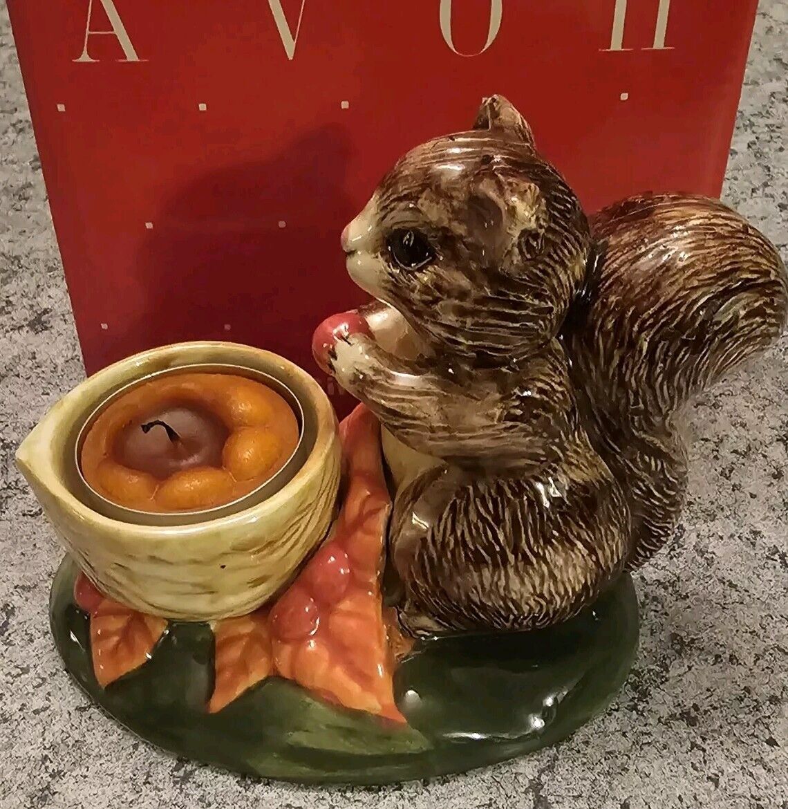 Vintage AVON Natures Friend Squirrel Candle Holder Hand Painted Ceramic Tealite 