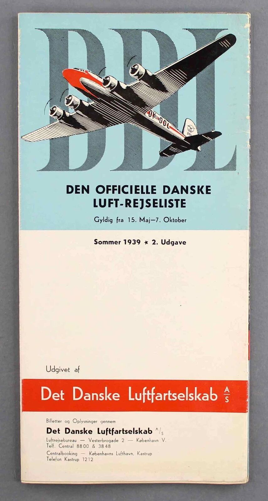 DDL DANISH AIR LINES SUMMER 1939 TIMETABLE DET DANSKE LUFTFARTSELSKAB DENMARK