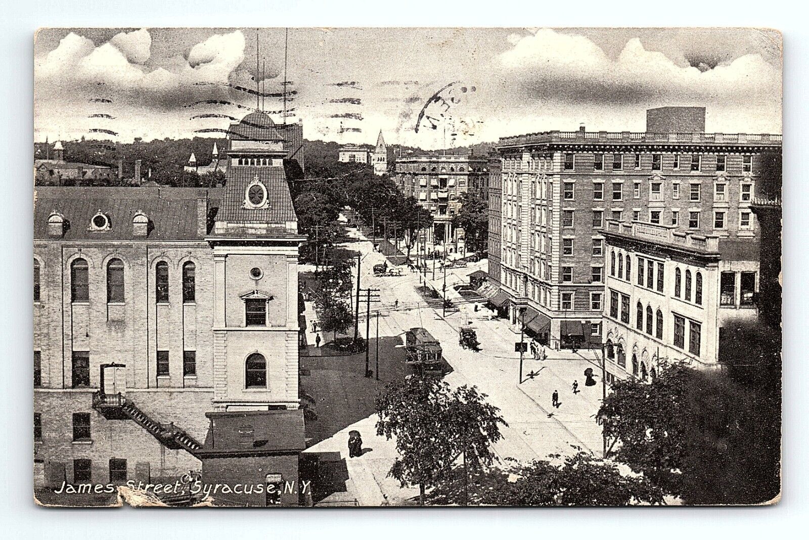 James Street View Trolley Street Car Syracuse New York NY Vintage Postcard