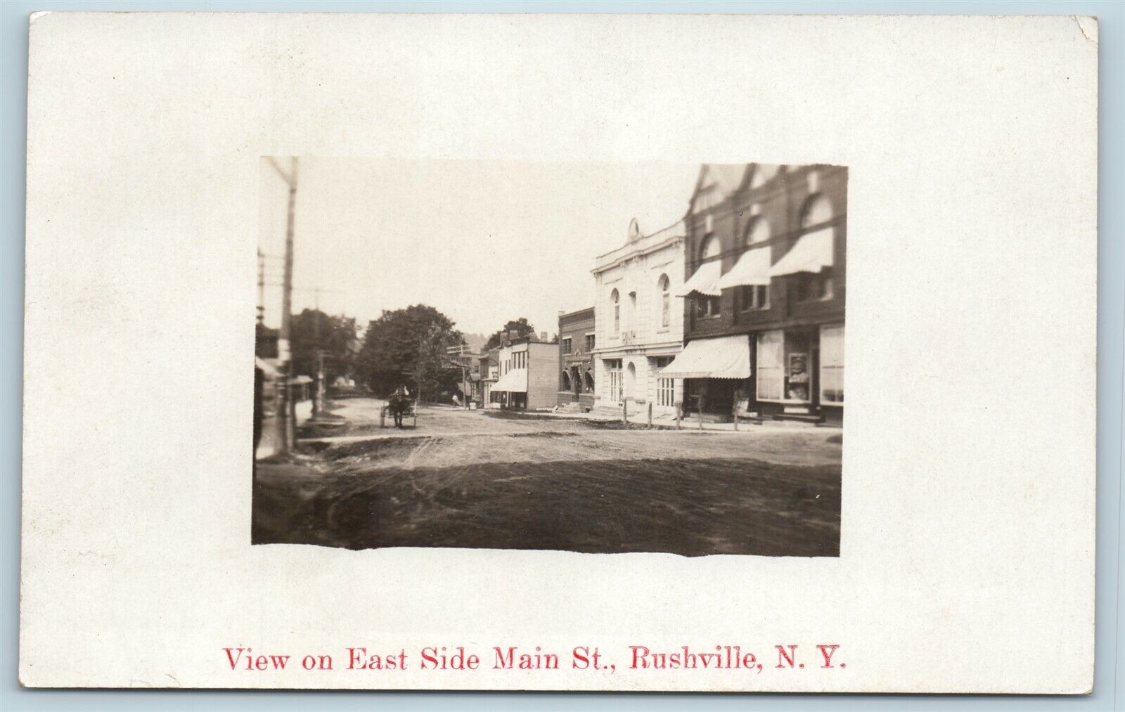 Postcard NY Rushville New York View East Side Main Street RPPC Photo c1910s B41