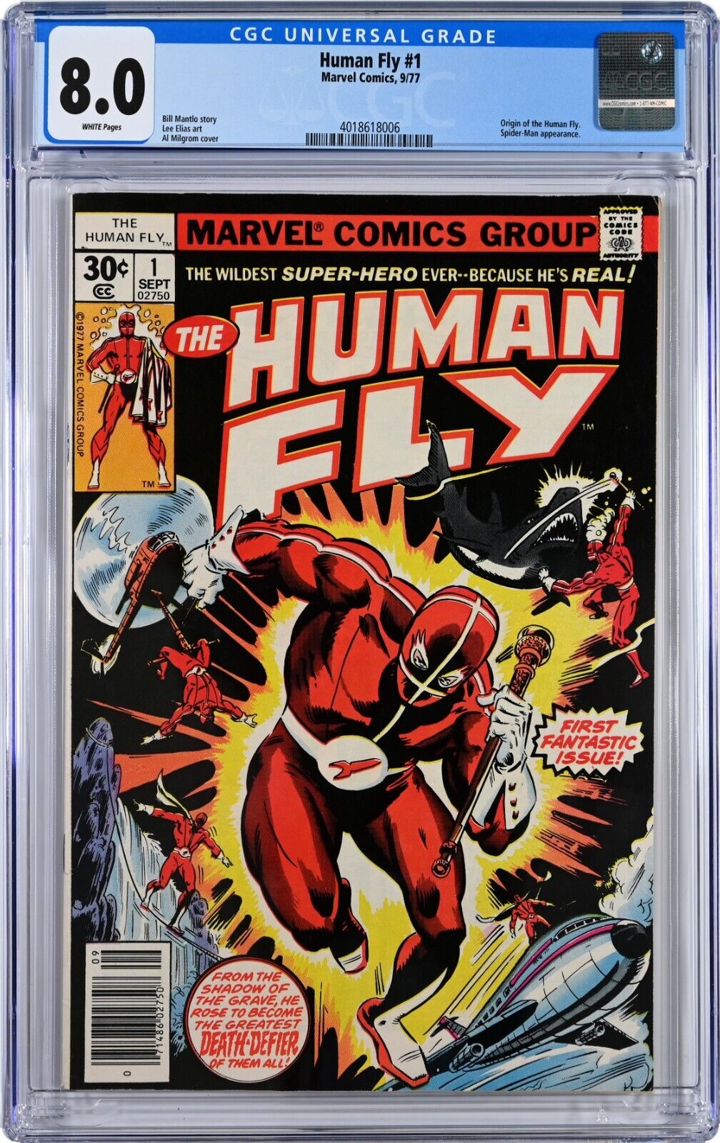Human Fly #1 CGC 8.0 (Sep 1977, Marvel) Al Milgrom Cover, Origin, Spider-Man app