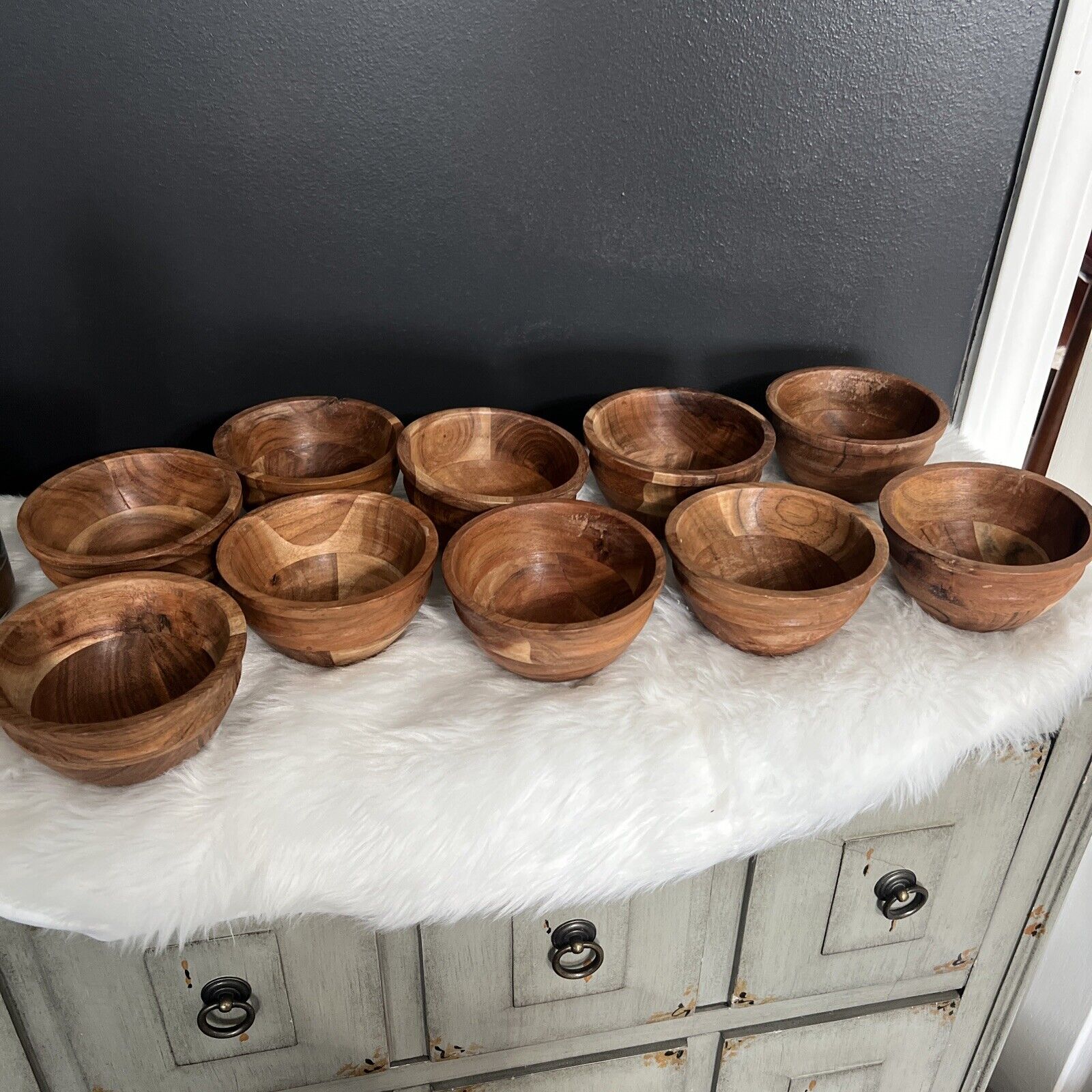 Set Of 10 Wooden Bowls Made In India Diameter 5\