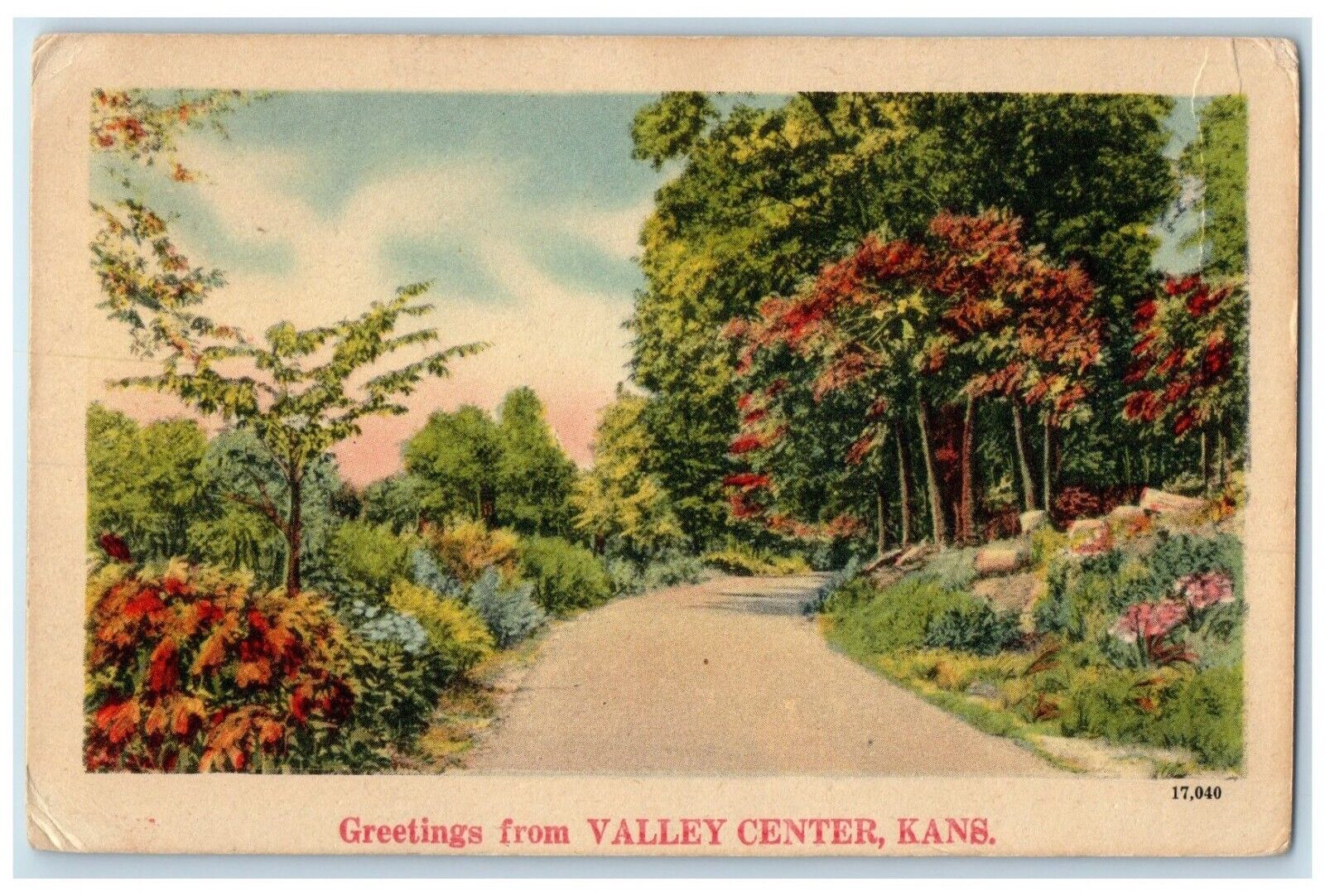 1946 Greetings From Trees Road Valley Center Kansas KS Vintage Antique Postcard