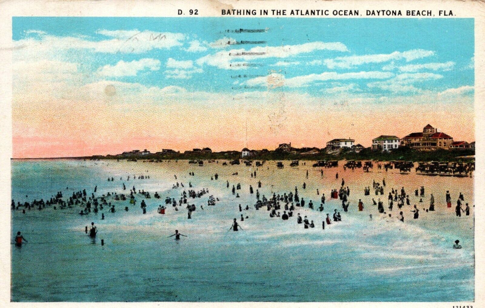 Daytona Beach Florida Bathing in the Atlantic Ocean Postcard Posted 1929