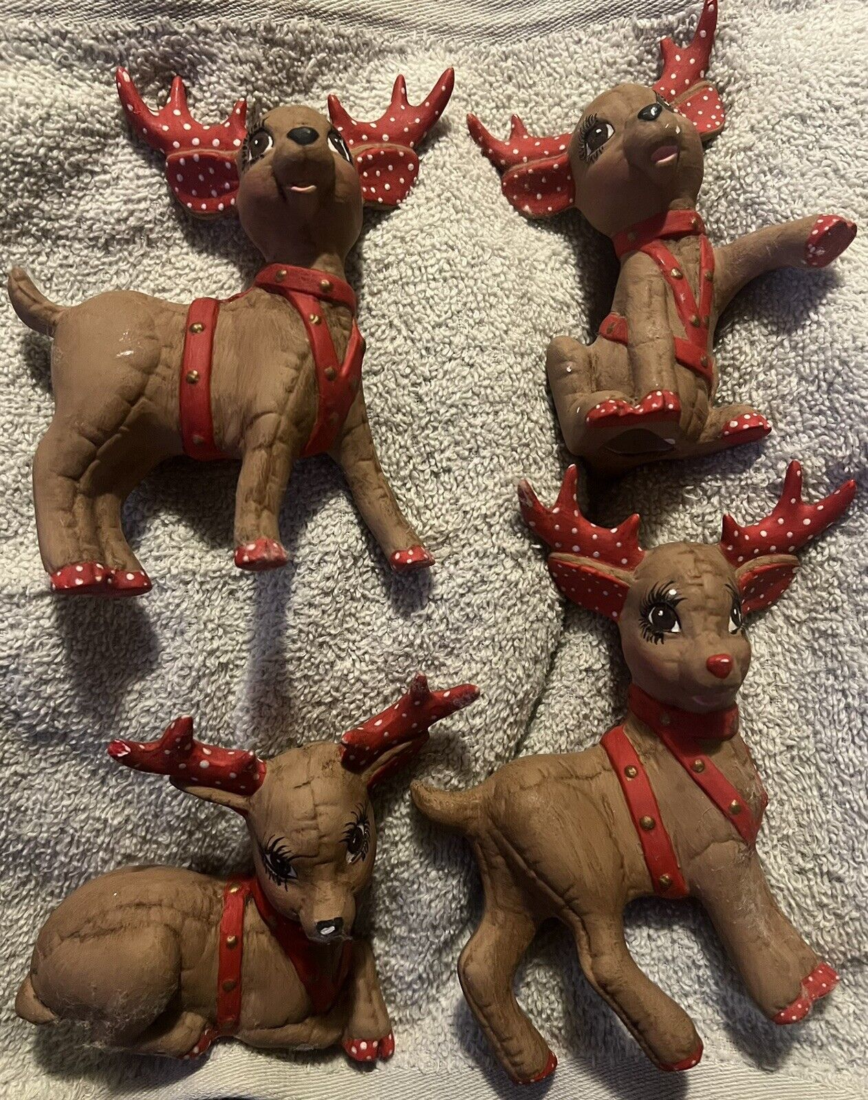 Set Of Four Vintage-Kimple Ceramic Mold Reindeer Figurine Hand Painted