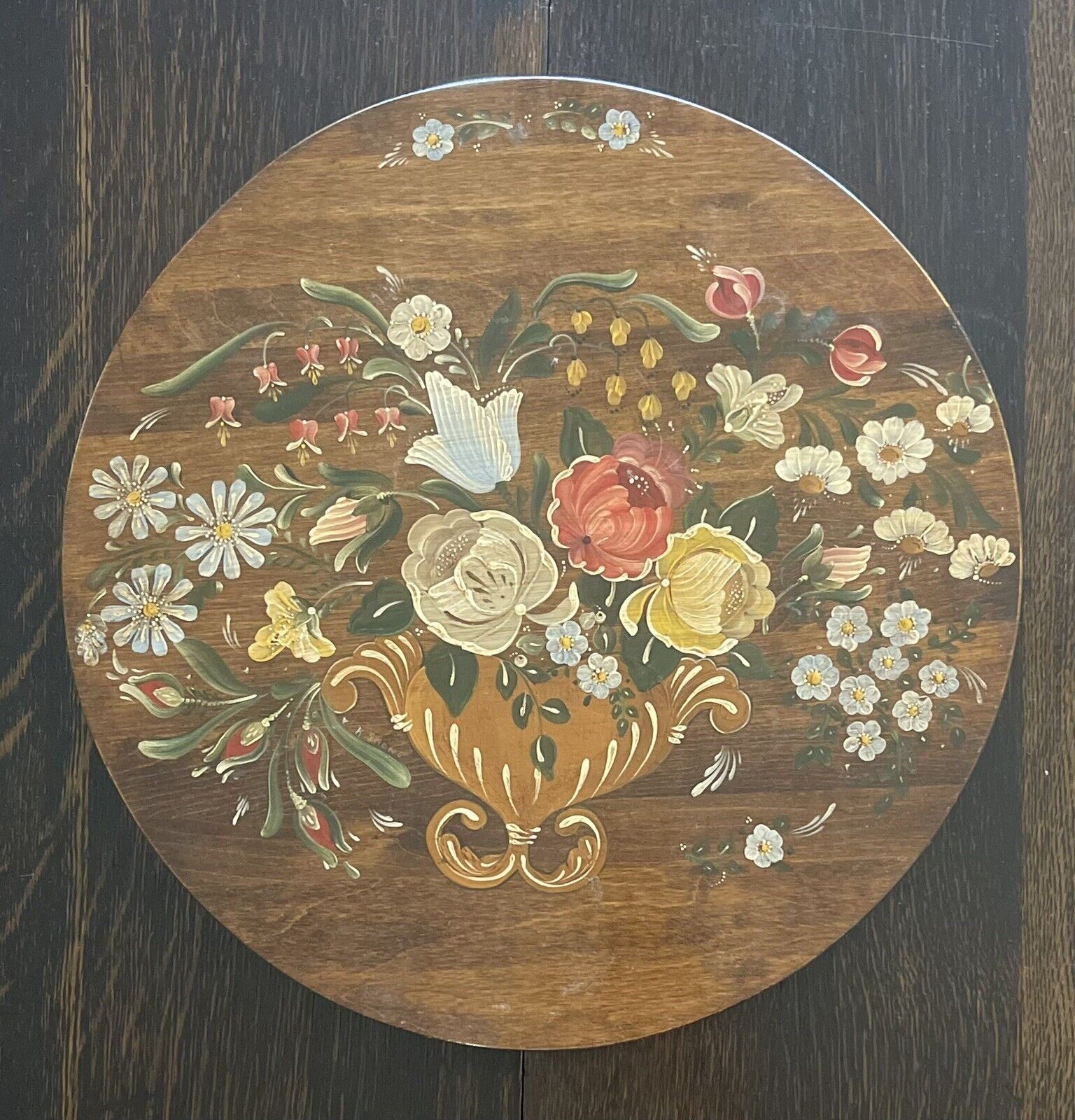 Vintage Large Hand-Painted Revolving Lazy Susan Table Tray / Charcuterie Board