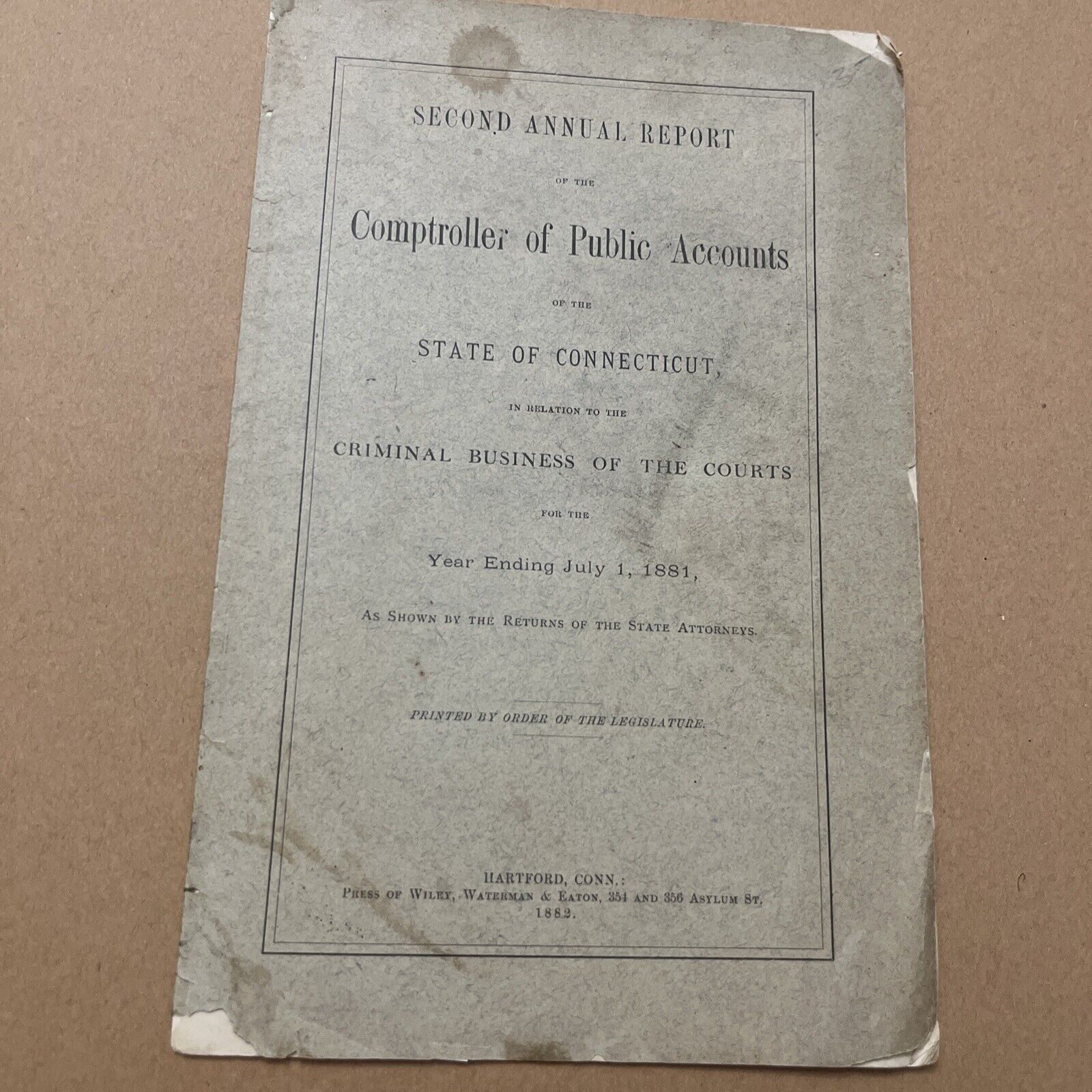 1882 2nd Annual Report of Connecticut Comptroller on Criminal Business of Courts