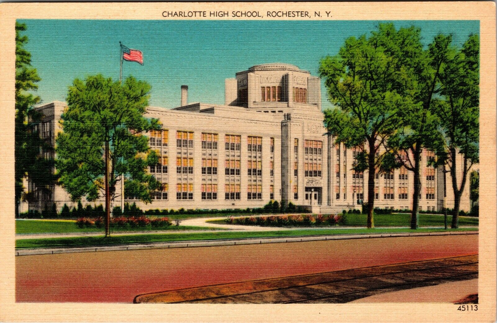 Rochester New York Charlotte High School Vintage Postcard