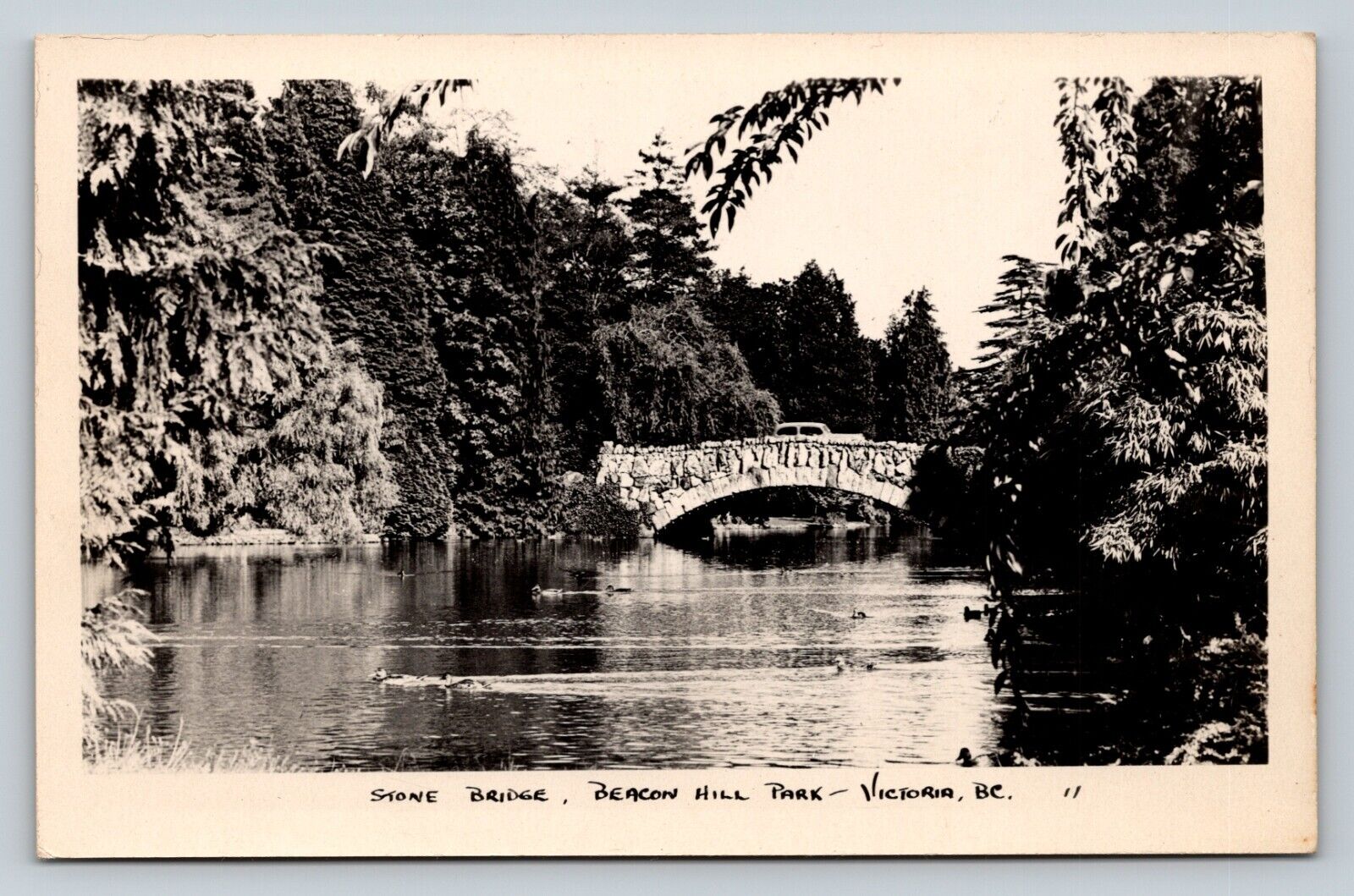 c1948 RPPC Stone Bridge Beacon Hill Park Victoria B.C. VINTAGE Postcard