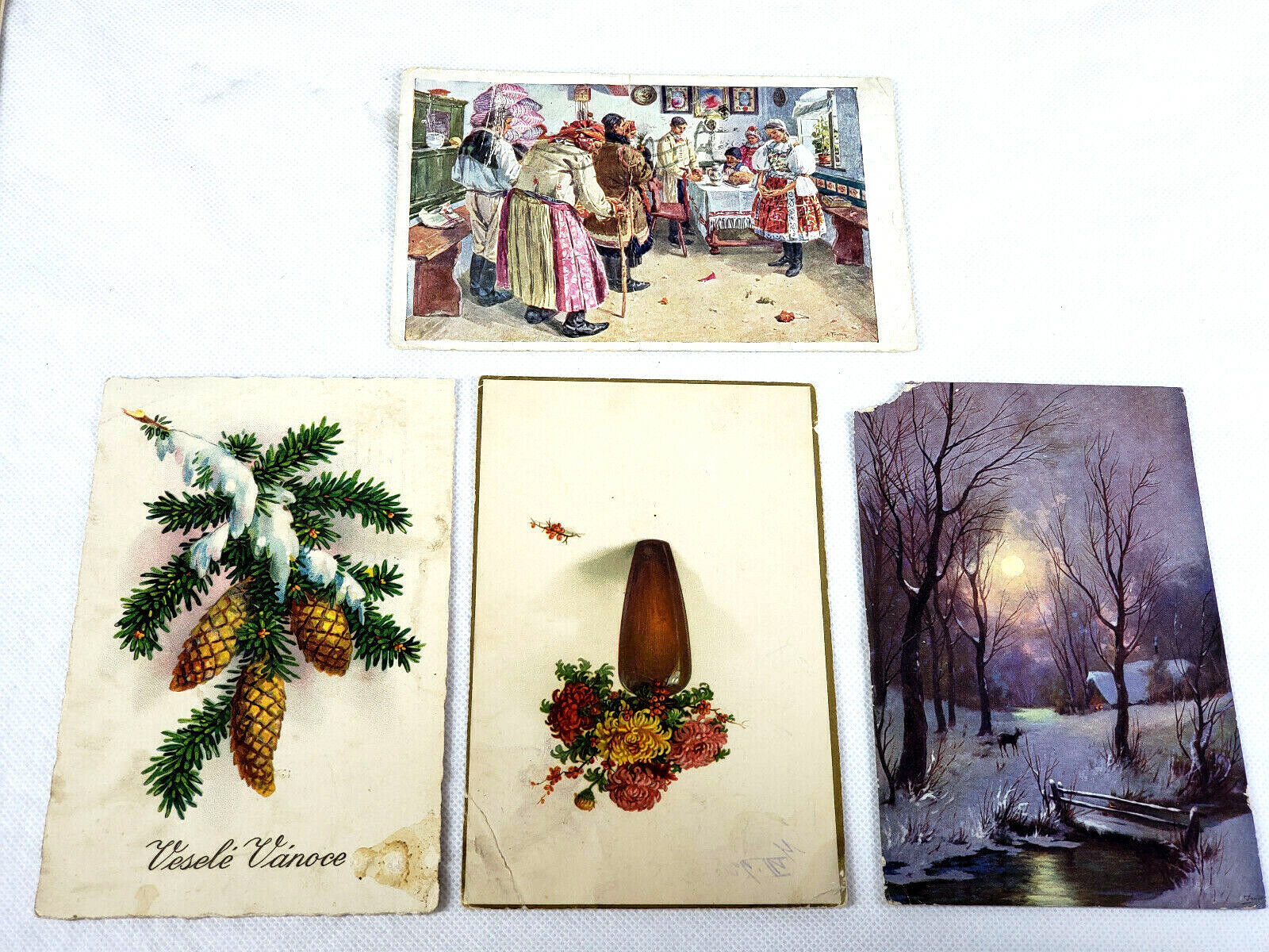 Vintage Postcards Lot of 4 Czechoslovakia Christmas Cards 1905-1925 