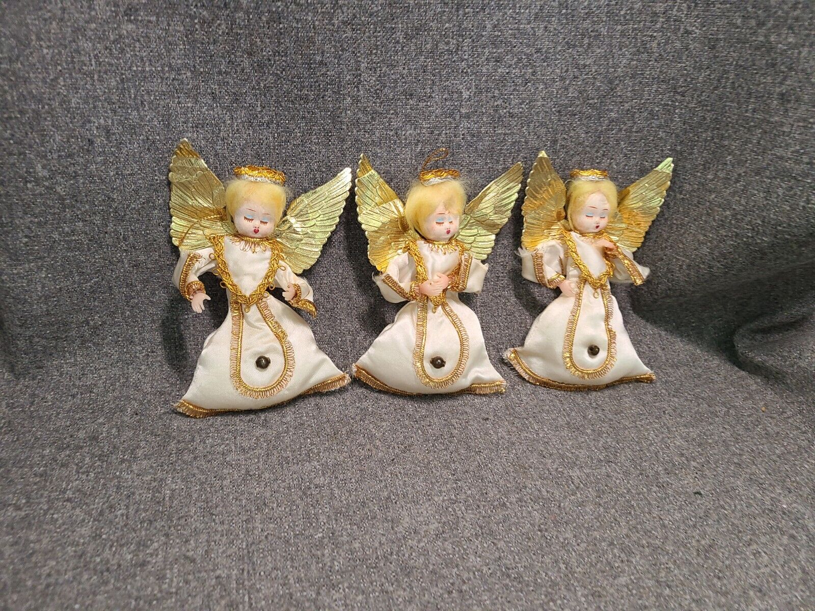 3 Vintage Japan Shabby Mini Angel Ornaments
