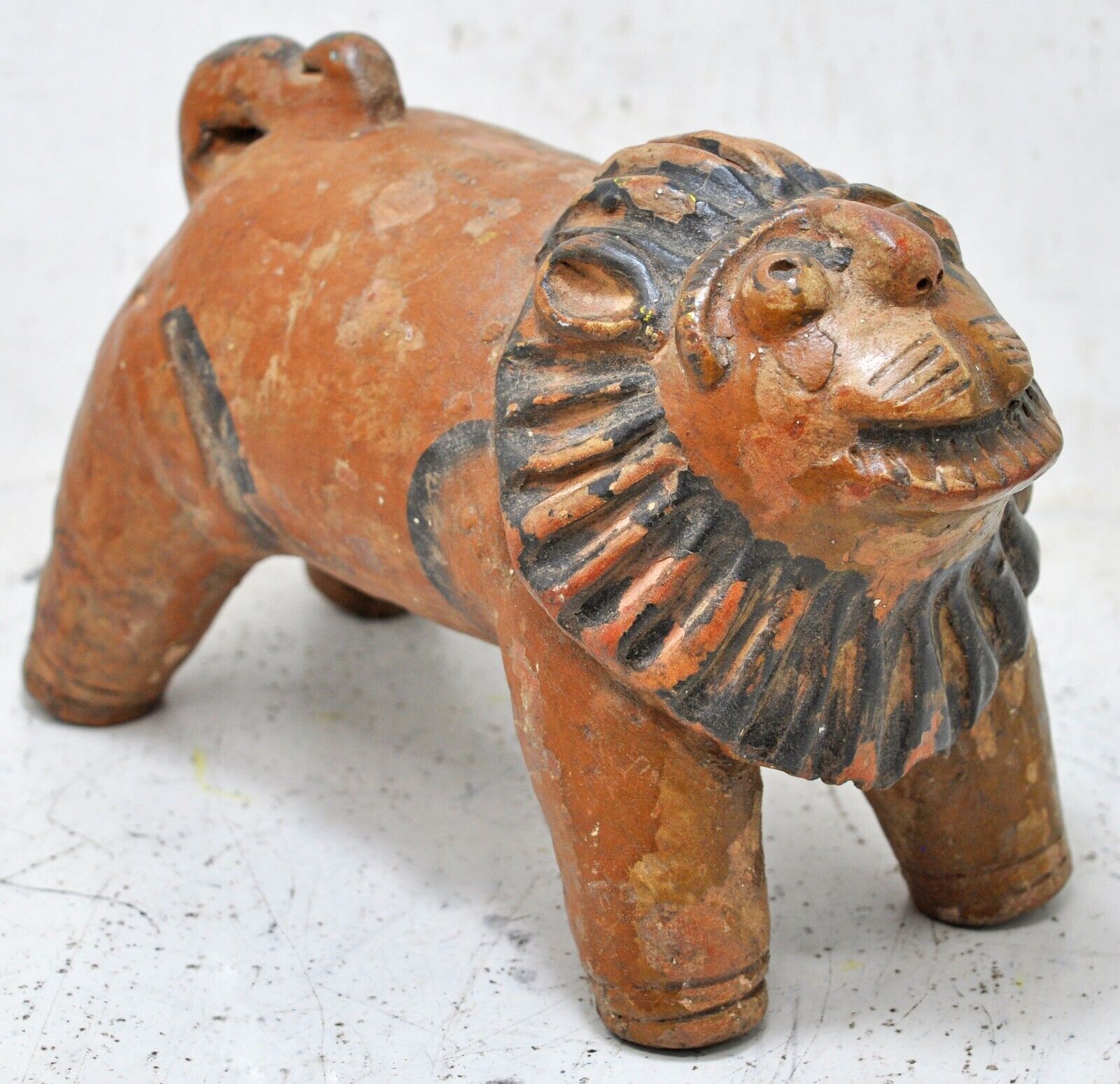 Antique Terracotta Lion Figurine Original Old Hand Crafted Painted