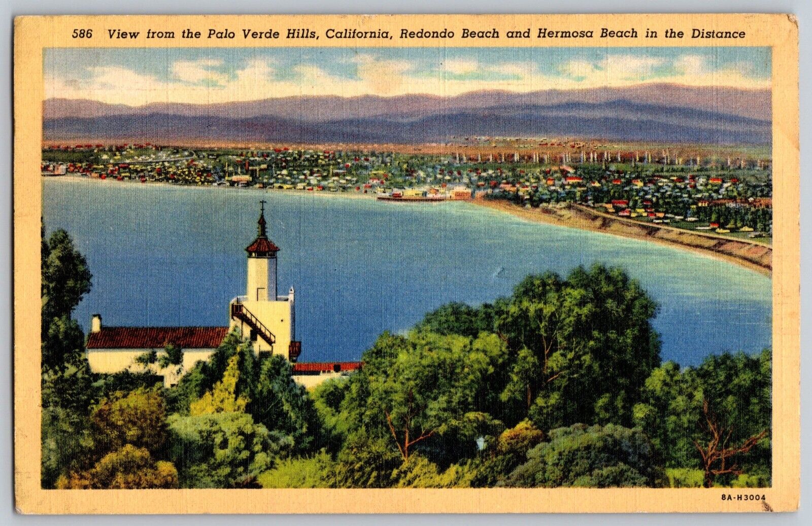 Postcard 1939 View From The Palo Verde Hills Redondo Beach California D4