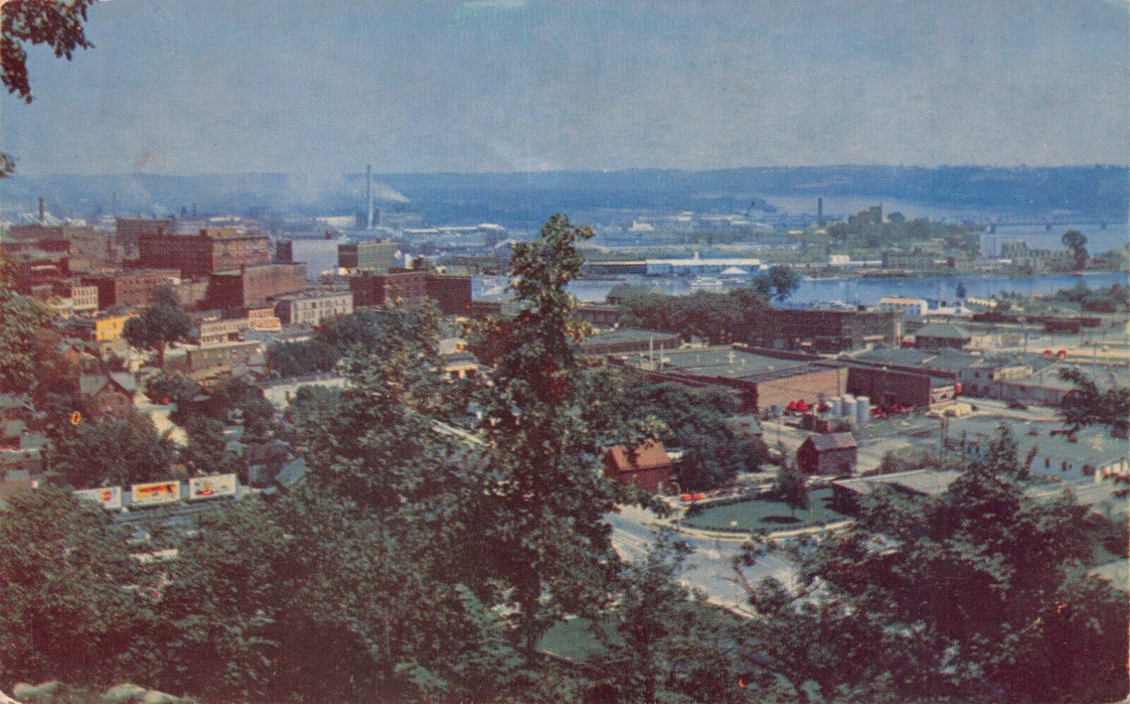 Aerial View Dubuque Iowa Mississippi River And Harbor Vtg Postcard CP368