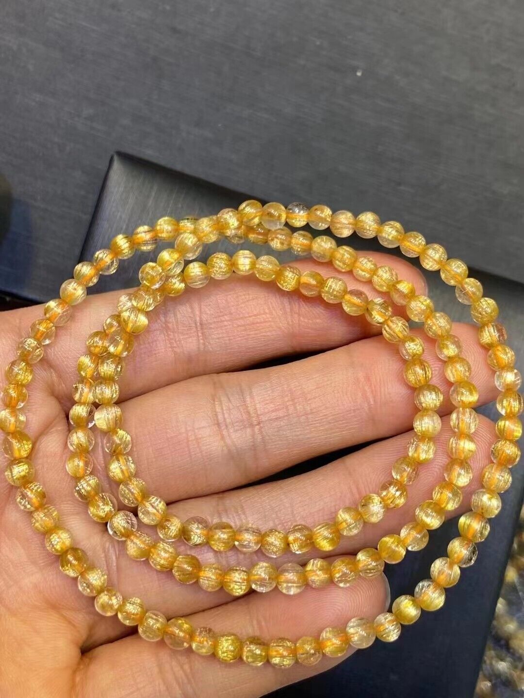 Natural Gold Rutilated Quartz Crystal Round Beads Wealth Bracelet 4mm AAAAA