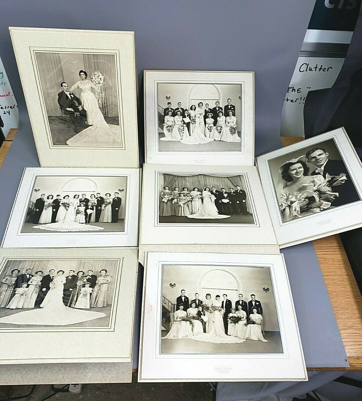 🔥L👀K  7 Vintage Bridal Wedding Party Photograph Bride Groom Retro Gown