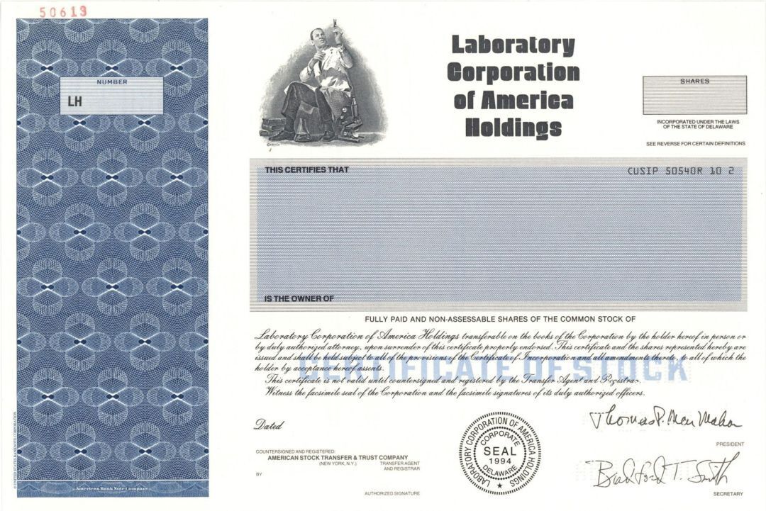 Laboratory Corporation of America Holdings - 1997 Specimen Stock Certificate - S