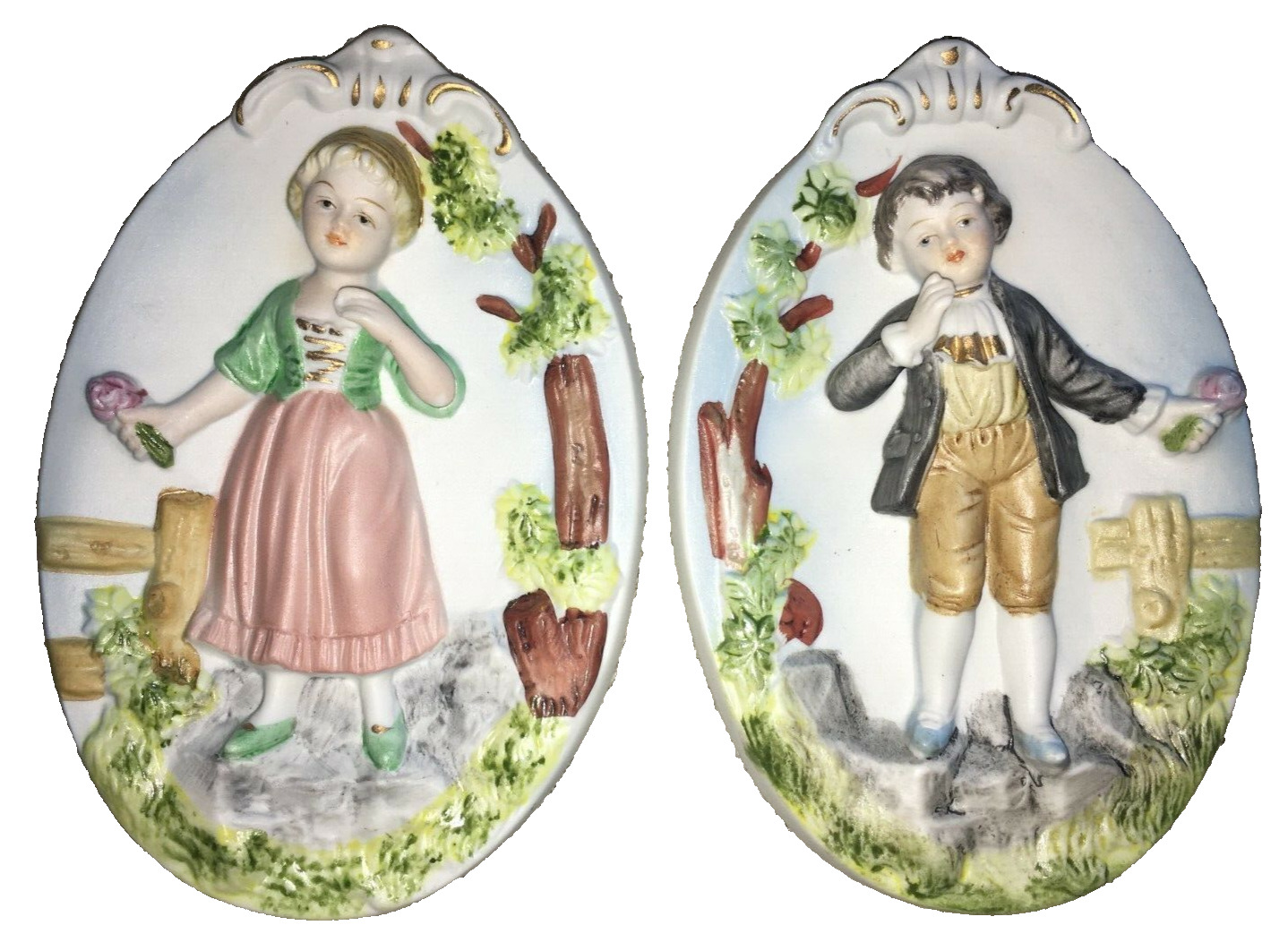 Vintage Ardco Boy and Girl Bisque Ceramic Wall Plaque MINT CONDITION