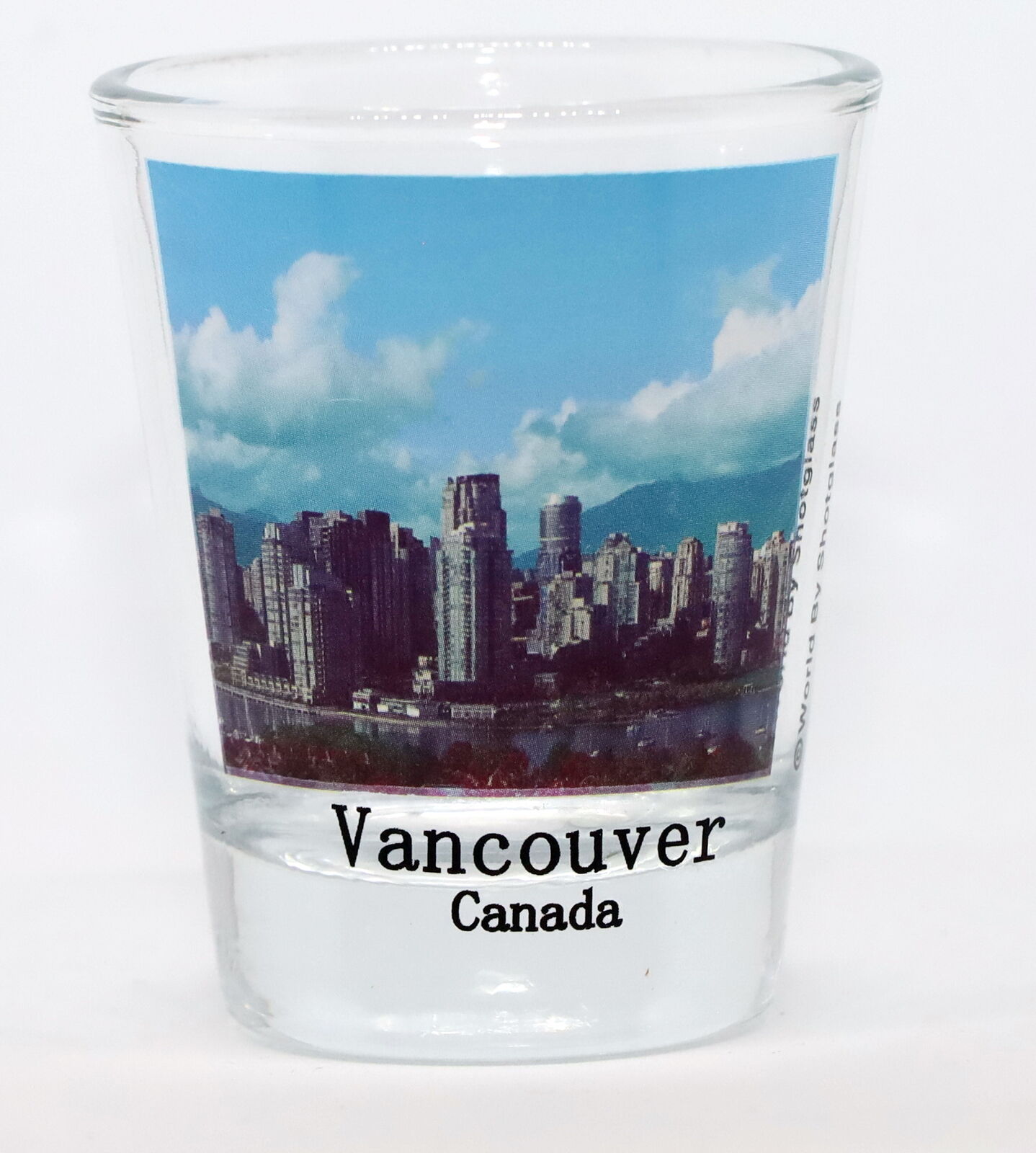 VANCOUVER BRITISH COLUMBIA CANADA CITY SKYLINE COLOR PHOTO SHOT GLASS SHOTGLASS