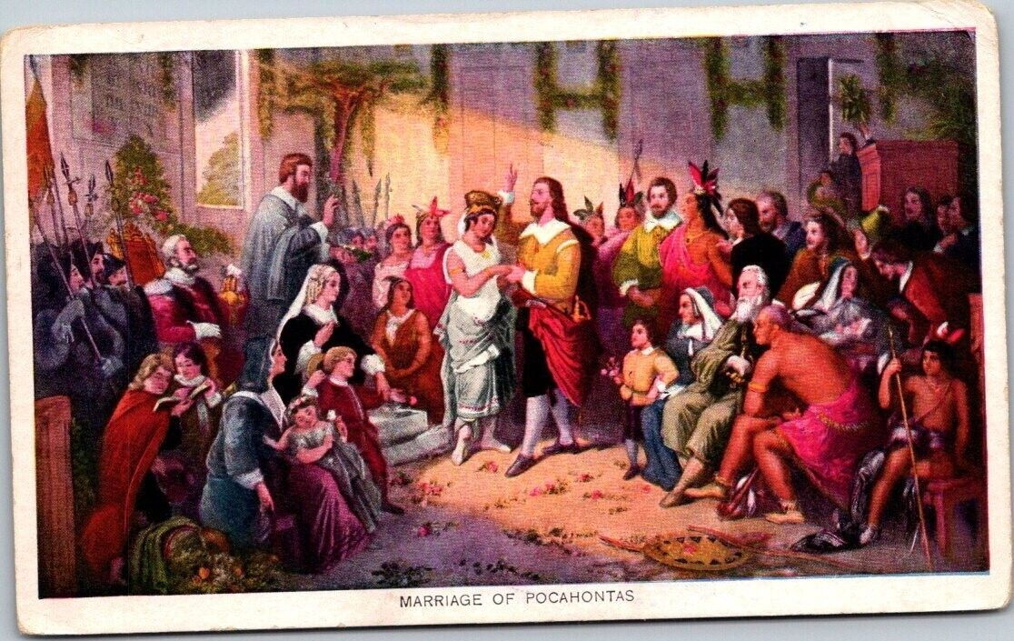 Marriage of Pocahontas to John Rolfe Antique Postcard B16