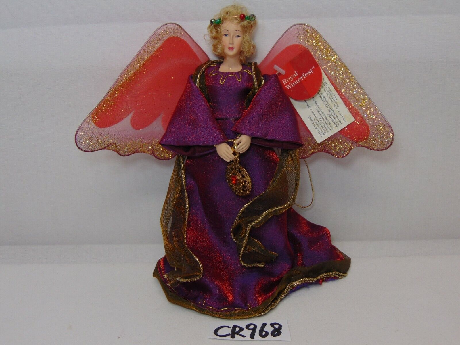 NWT RUSS BERRIE A ROYAL WINTERFEST  POSEABLE ANGEL PORCELAIN FACE RED NEW