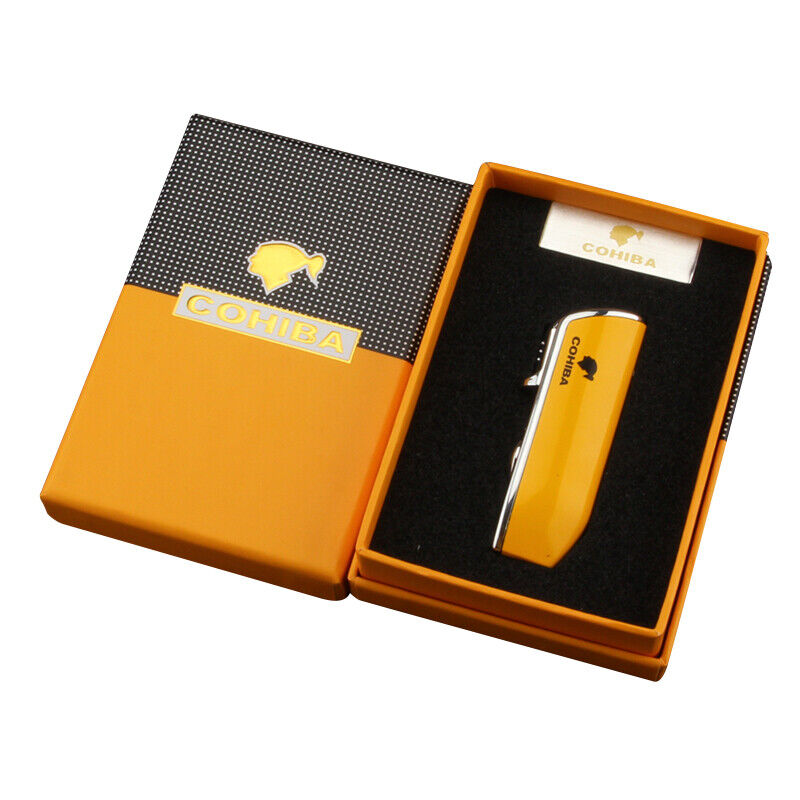Yellow Travel 3 Torch Flame Cigar Lighter Windproof Refillable Gas Portable Gift