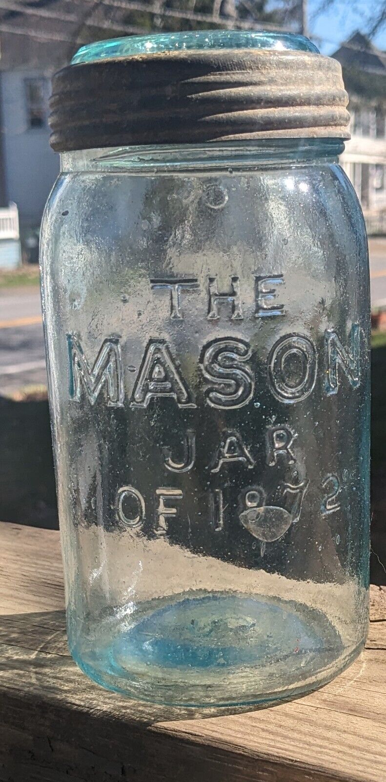 The Mason's Jar Of 1872 Qt Aqua. Perfect Condition.Lid All Original See Pictures